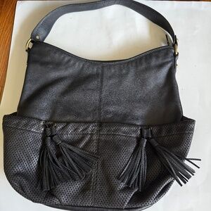 Sabrina Scala large Black Leather Hobo Shoulder bag
